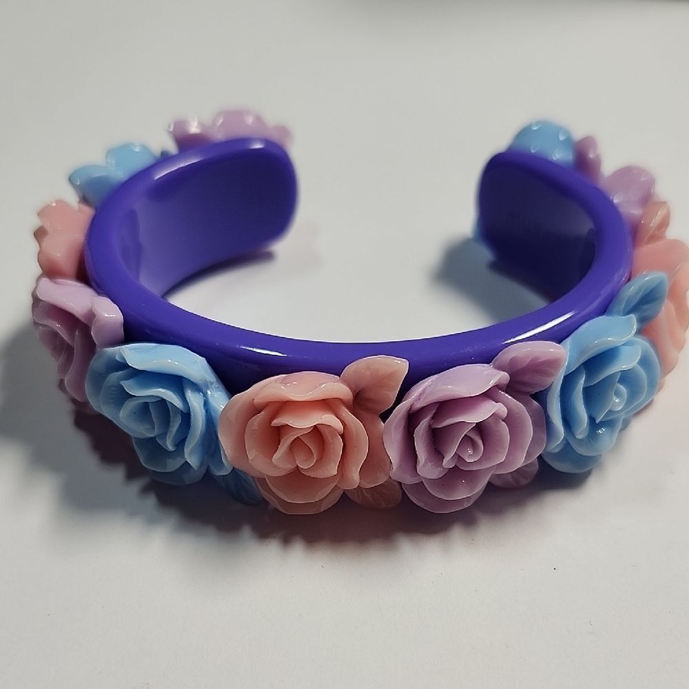 Rose Bouquet Wide Cuff by Sparklemuse Blue Raspberry Wide Cuff Small